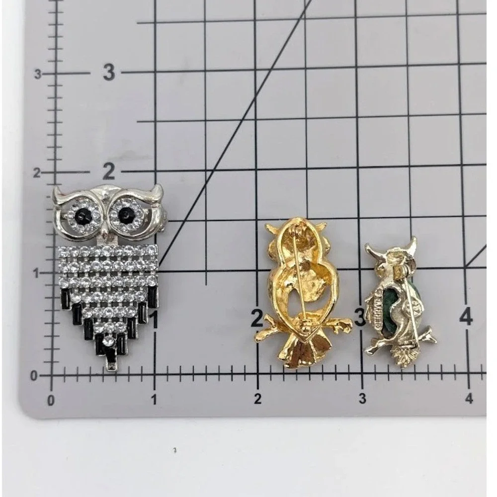 Vintage Owl‎ Brooch Lot Rhinestone Figural Novelty Animal 3pc